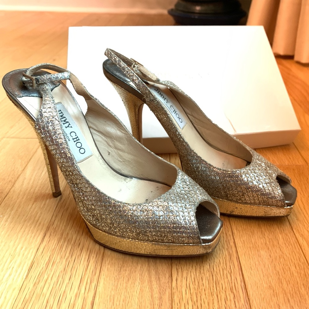 💕Jimmy Choo Metallic Slingback Pumps 38/7.5💕